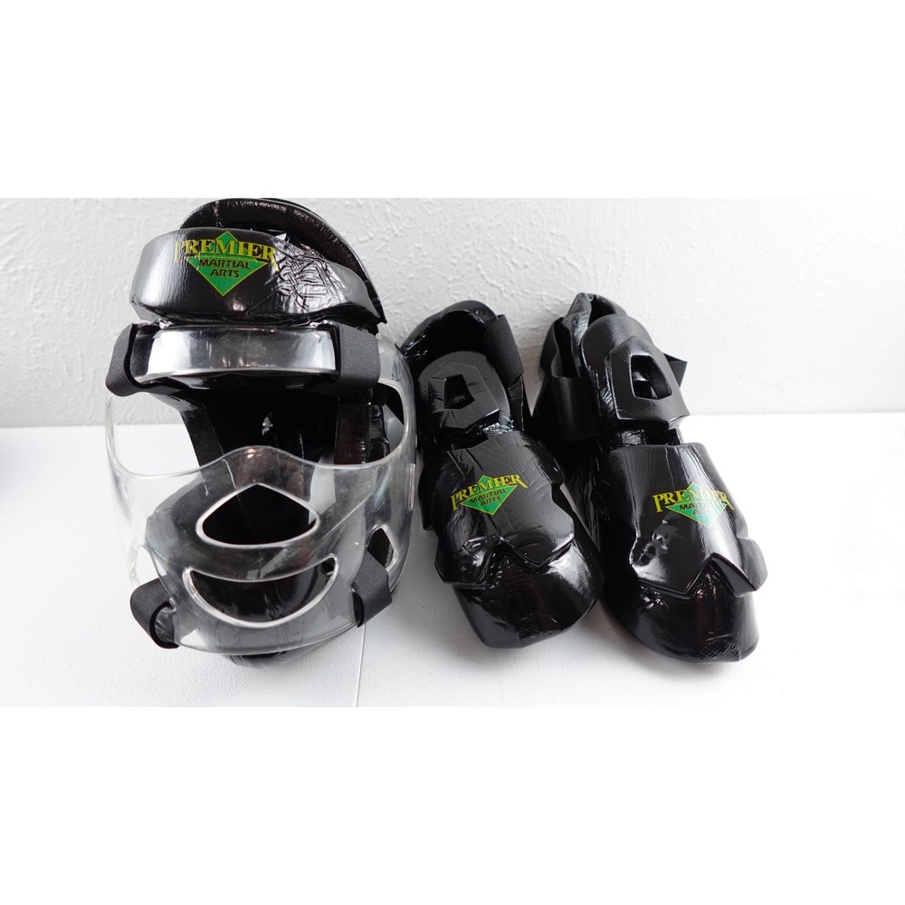 Premier Martial Arts Shoes sz 9 Padded Head Gear Adult M/L FaceShield Mask MMA